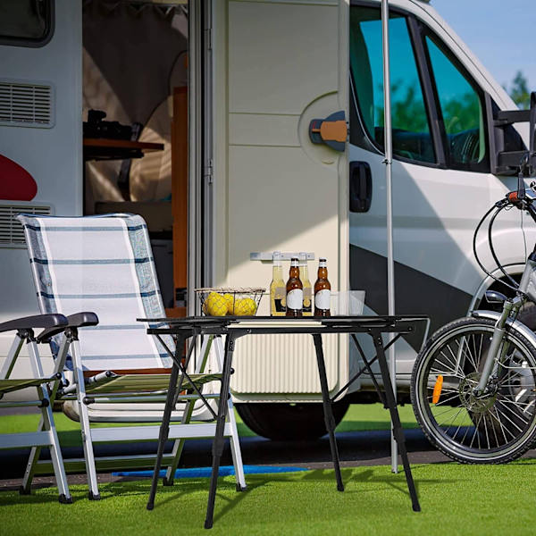 Rootz Ultimate campingbord - udendørsbord - bærbart skrivebord - vejrbestandigt, justerbar højde, let - 52,2 cm x (45 cm - 72 cm) x 90 cm