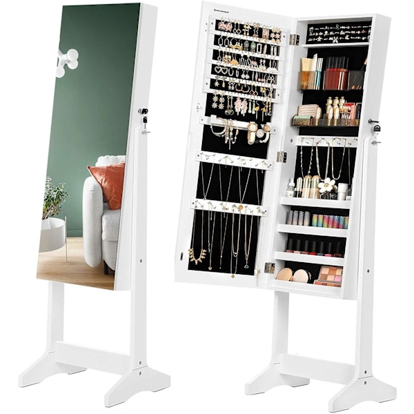 Rootz Smyckesspegel - Smyckesskåp - Spegelskåp - Sminkorganisator - Ramlös - Låsbar - Vit - MDF - 41,2 x 36,5 x 152 cm