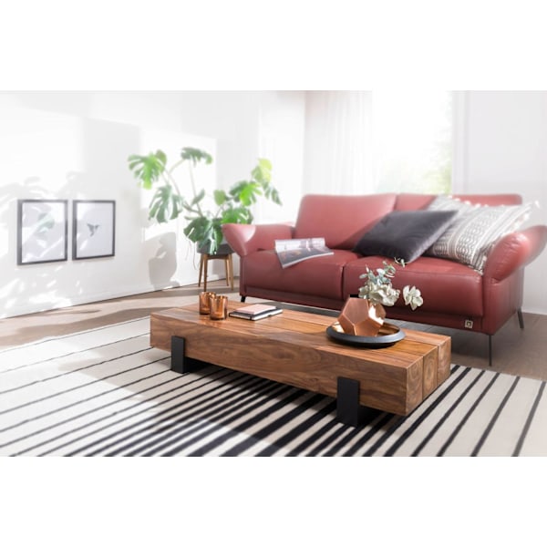 Rootz soffbord 115x22x44 cm Sheesham massivt trä - metall soffbord - Design Vardagsbord Modern - Stubentisch brun - svart - Designer soffbord massivt