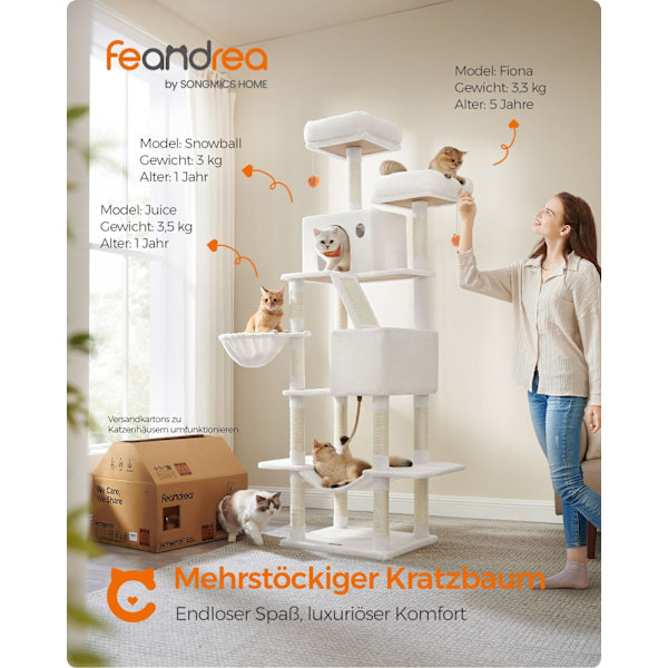 Rootz Cat Scratching Post Tree - Tree Tower - Scratcher Tower - Chipboard Building - 60cm x 50cm x 206cm