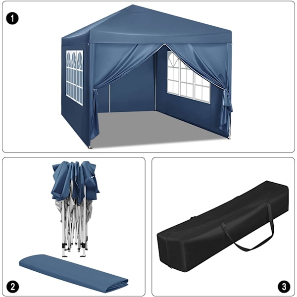 Rootz Gazebo Pop-Up -teltta - Vedenpitävä pagodi - Aurinkosuoja - UV-suoja - Sateenkestävä - Helppo asennus - 3m x 3m Sininen