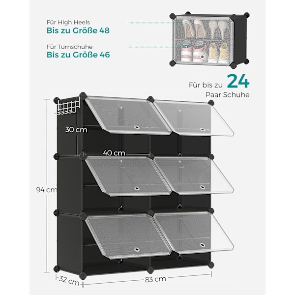 Rootz 9 Cube Storage Organizer - Sort - ABS-plastik - Stålramme - Rummelige rum - Nem montering - 32cm x 124cm x 94cm