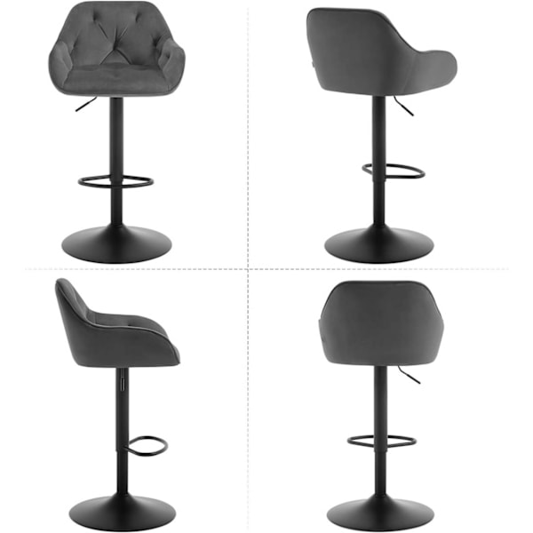 Rootz Barpall - Bänkpall - Svängbar pall - Andas sammet - Höjdjusterbar - 62,5-84cm - Mörkgrå/svart - 37cm x 37,5cm