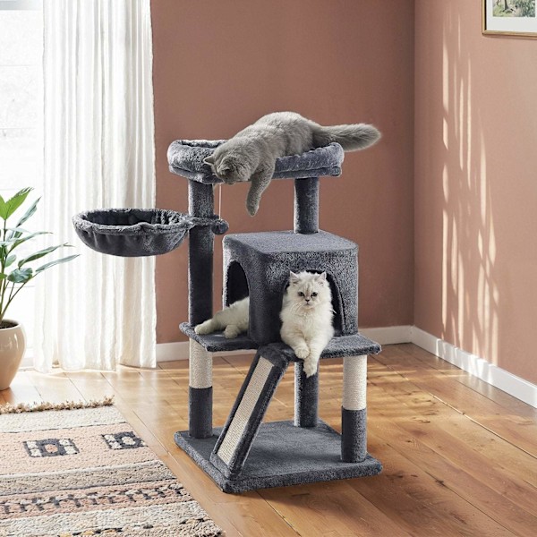 Rootz Cat Tower - Scratching Post - Cat Tree - Mysiga hålrum - 48 x 48 x 96 cm - Smoke Grey