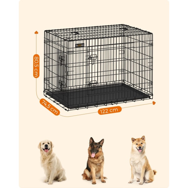 Rootz Iron Wire Dog Crate - Djurbur - Valphägn - Träningskennel - Järntrådskonstruktion - ABS-plast - 122cm x 81cm x 76cm