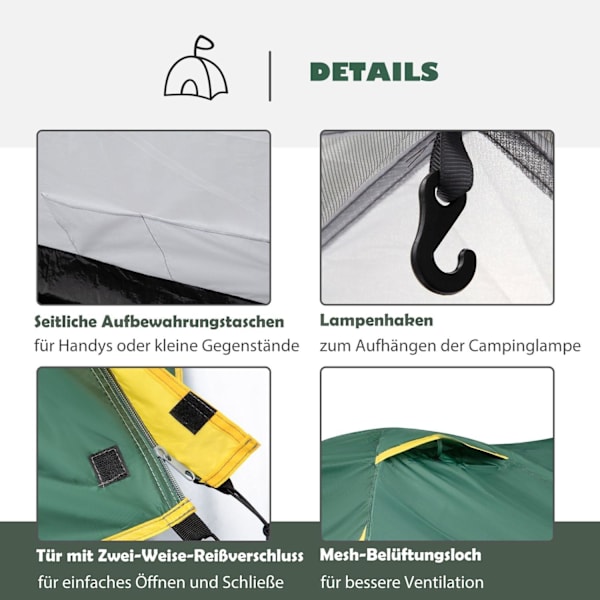Rootz Campingtält - Grön, Gul - Polyester, Pe, Glasfiber - 127,95 cm x 72,04 cm x 51,18 cm