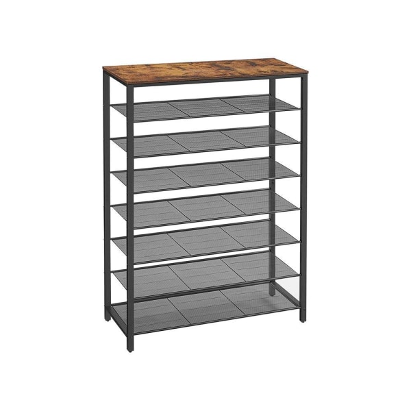 Rootz Skostativ - 7 gitterhylder Skostativ - Skoopbevaringsstativ - Skoopbevaring - Skoskab - Skohylde - Vintage Brun/Sort - 100 x 30 x 152 cm