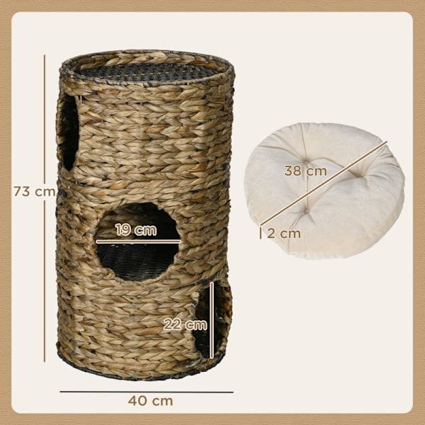 Rootz Cat Scratching Barrel - Cat Tower - Feline Hideout - Udsigtsplatform - Vandhyacint - 40 cm x 73 cm - Mørkebrun