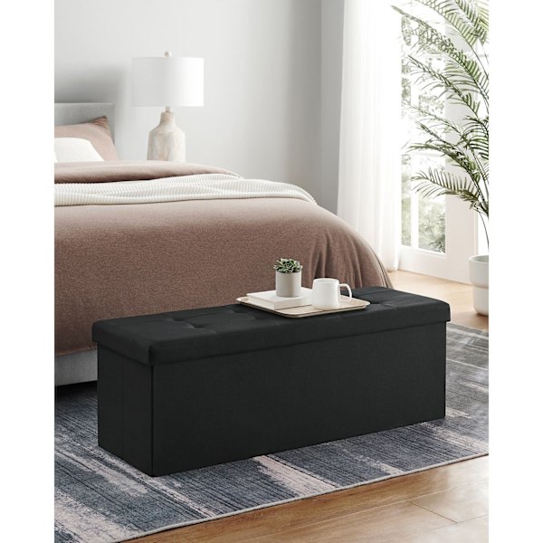 Rootz opbevaring osmannisk bænk - Sort - Imiteret linned - MDF - Skum - 110 cm x 38 cm x 38 cm - 300 kg Kapacitet