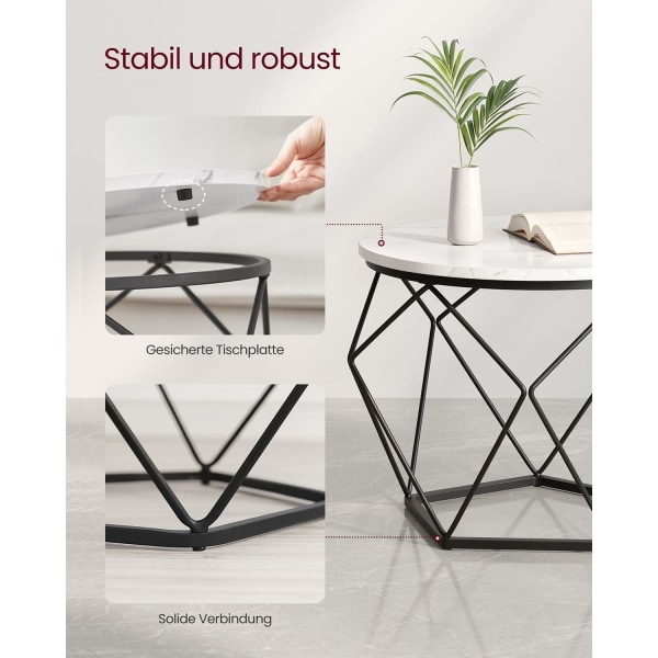 Rootz 2-delt sæt sideborde - Hvid-sorte spånplade stålborde - Store små borde - Letvægts holdbart design - Nem montering - 50 cm x 40 cm x 40 cm - 40