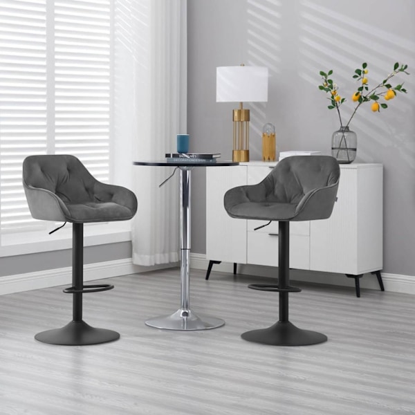 Rootz Ergonomic Justerbar Barpall - Bekväm sammetssits - Vridbar bänkstol - Stabil metallbas - Modern design - Mörkgrå/svart - 37cm x 37,5cm x 84cm