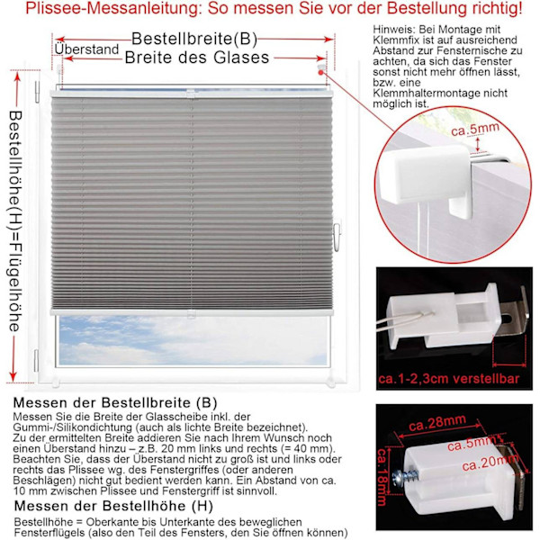 Rootz plisségardin - Polyester vinduesskærm - Intet boregardin - Solafskærmning - 45cm til 120cm Bredde - Aluminiumsprofil - Klemmfix Montering