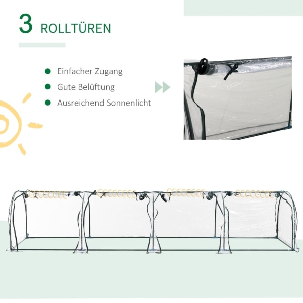 Rootz Tunnel Växthus - Växtskydd - Trädgårdsväxthus - Hög stabilitet - Enkel åtkomst - Lätt och bärbar - 395 cm x 100 cm x 80 cm - Stålram