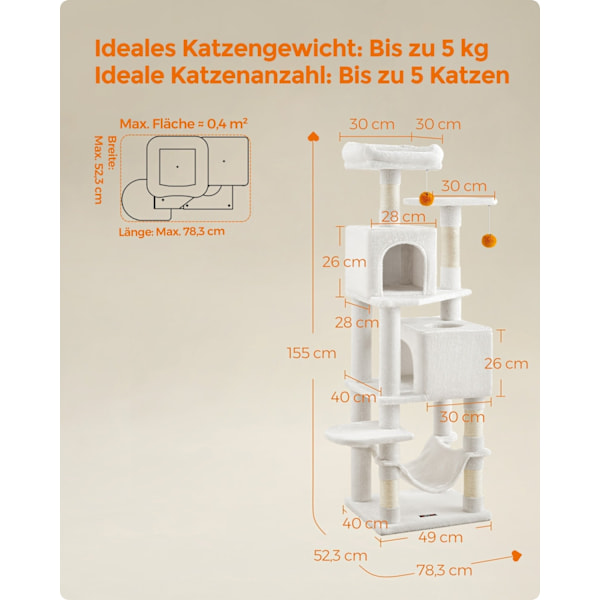 Rootz-kradsestolpe Kattetrætårn - Spånplade Katteklatrer - Plys-kattelejlighed - Sisal-skrabe - 49 cm x 40 cm x 155 cm