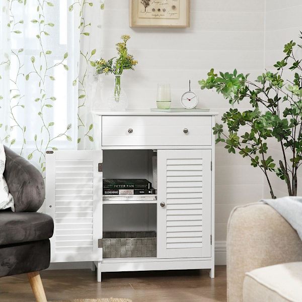 Rootz Badeværelsesskab - Vaskeskab - Opbevaringsskab - Skab - Badeværelsesskab med lameldøre - Mat hvid - 60 x 30 x 80 cm