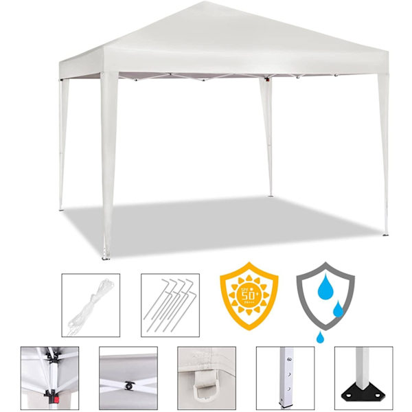 Rootz Gazebo Pop-Up-tält - Vattentät pagod - Solskyddstak - UV- och regnskydd - Enkel installation - Justerbar höjd - 3m x 3m - Beige