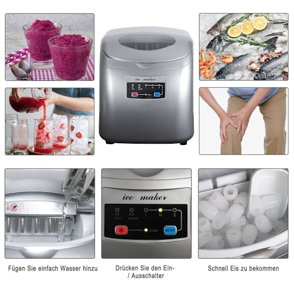 Rootz Ice Cube Maker - Hemismaskin - Elektrisk ismaskin - 12 kg/24 timmar - BPA-fri isskopa - Självrengörande - 28cm x 32cm x 35cm