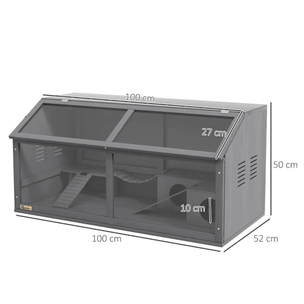 Rootz Smådjursbur - Vattenflaska - Hamsterbur - Inklusive tillbehör - Drinker - Granträ - Mörkgrå - 100L x 52W x 50H cm