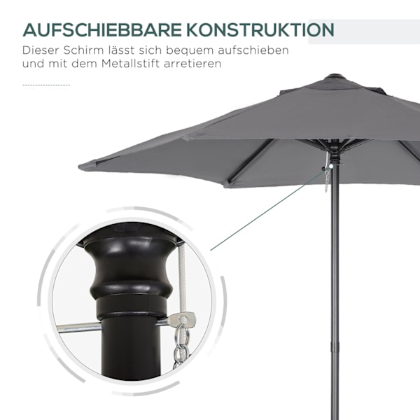 Rootz Parasol Ø196cm - Sunshade - balkongskärm - Bärbar skugga - Aluminiumram - Ø1.96m x 2,04 hm grå