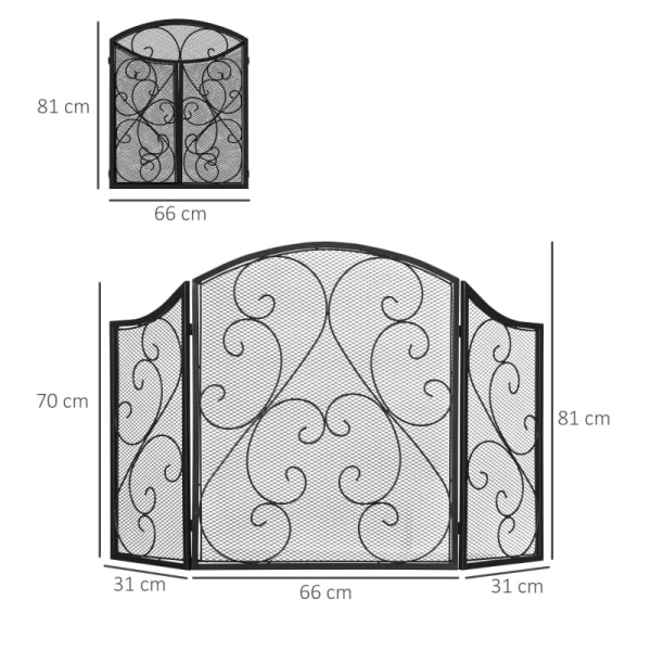 Rootz eldstadsskydd - Spark Guard - Vintage Design - Flexibelt justerad - Robust metallram - Svart - 66cm X 31cm X 81cm