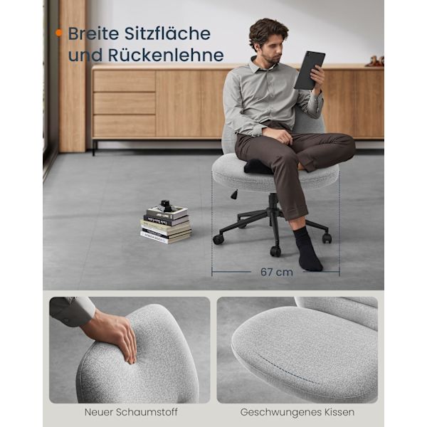 Rootz kontorstol med bred sæde - Grå stol - Ergonomisk stol - Stålstel - Bomuld-hør-blanding - Justerbar højde - 70 cm x 70 cm x (82-90) cm