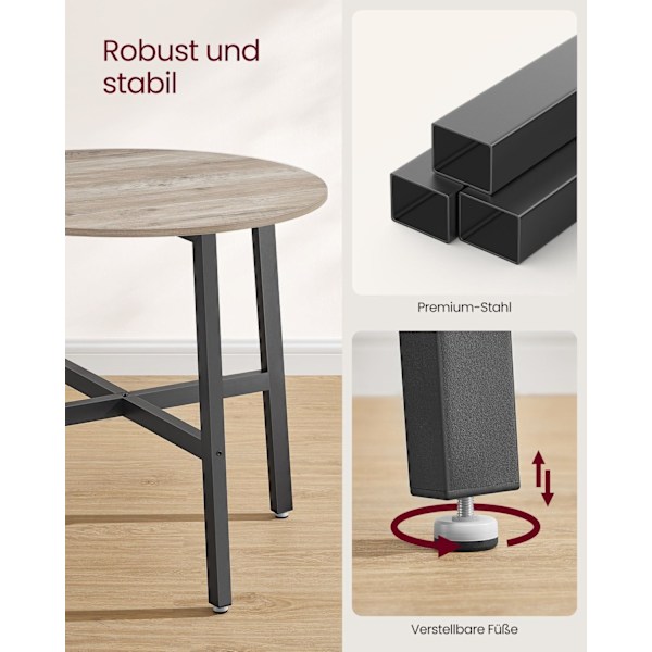 Rootz runt matbord - Spånskiva stål - Greige fläckigt bläck Svart - Modernt - 80 cm x 75 cm - 10,8 kg - 100 kg Kapacitet