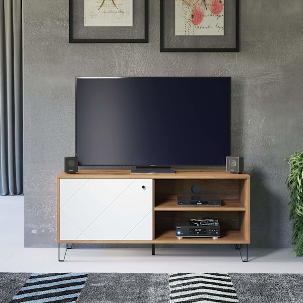 Rootz Lowboard - TV Stand - Entertainment Unit - Media Console - Television Cabinet - Storage Solution - Entertainment Center - Artisan Oak/White - 12