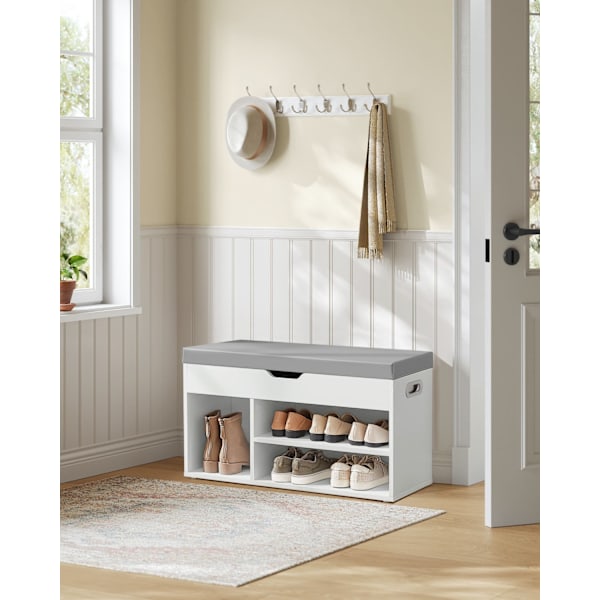 Rootz Shoe Bench - Skoorganisator - Skoopbevaringsstativ - Spånpladekonstruktion - 30 cm x 80 cm x 44 cm - Cloud White - 150 kg Kapacitet