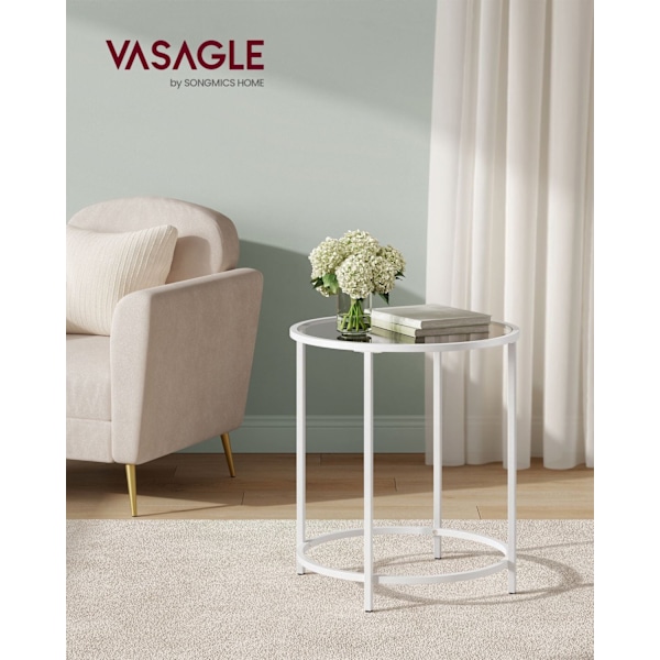 Rootz sidebord med glasplade - Endebord - Accentbord - Stålstel - Hærdet glas - 50 cm x 55 cm - 4,6 kg - 40 kg Maks. belastningskapacitet