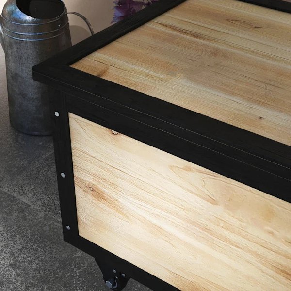 Rootz Haveopbevaringsboks - Udendørs opbevaringsboks - 121 liter - 2 hjul - Vejrbestandig - Metalramme - Grantræ - Naturligt træ - 100x50x43 cm
