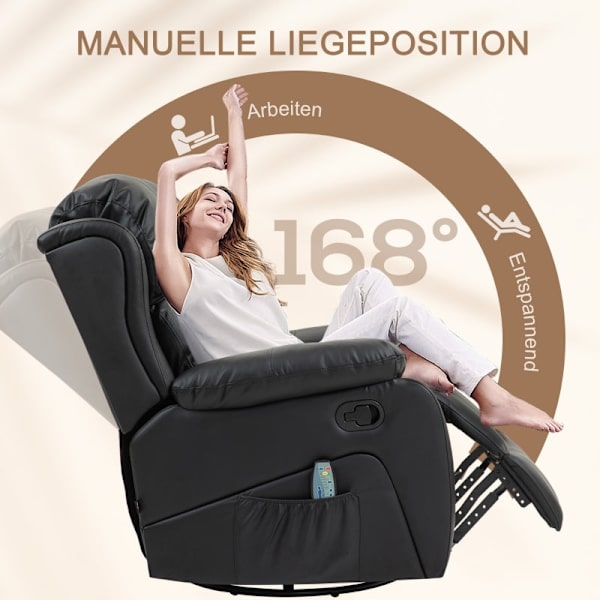 Rootz TV-lænestol med massagefunktion - Opvarmet biografstol - 360° rotation - Rocker Recliner - 8 massagepunkter - Tyk polstring - Fjernbetjening - 9