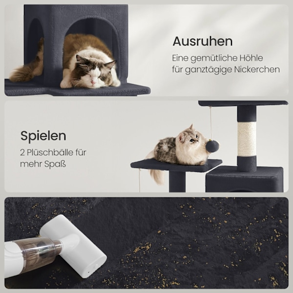 Rootz Cat Scratching Post - Cat Tree - 143 cm High Scratch Tower - Mjukt plyschskydd - 55 x 45 x 143 cm