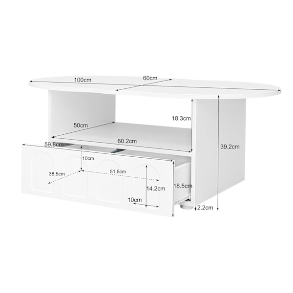 Rootz molnformat soffbord - vardagsrumscentrum - snygga möbler - push -to -open lådan - 100 cm x 60 cm x 39,2 cm
