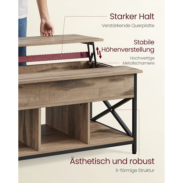 Rootz 2-vånings soffbord - Sidobord - Spånskiva stål - Justerbar höjd - 60cm x 100cm x (48-62)cm - Camel Brown & Black