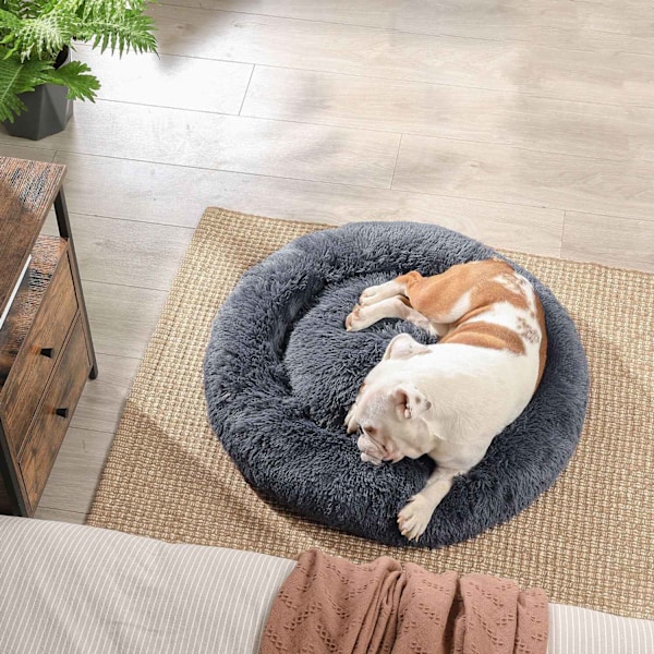 Rootz Fluffy Dog Bed - Pet Bed - Donut Kudde - Plysch tyg - PP Bomull - 90cm x 20cm - Mörkgrå - 2,1 kg