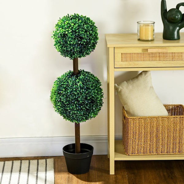 Rootz kunstigt buksbomsæt - Falske planter - Kunstbuske - Ingen vedligeholdelse - 90 cm Højde - Ø20 cm & Ø25 cm Kugleformet fatning - Ø18 x 14 cm Pott