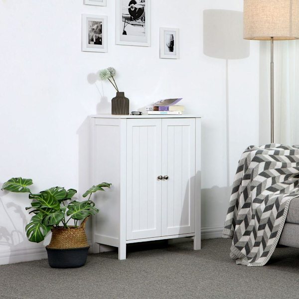 Rootz Badrumsskåp - Sminkskåp - Badrumsförvaringsskåp - Golvstående badrumsskåp - Hörnbadrumsskåp - Med dubbeldörr - Vit - 60 x 80 x 30 cm (B x H x D)