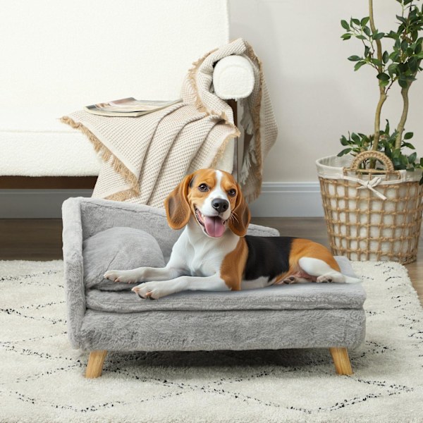 Rootz Dog Sofa - Pet Couch - Caninsäte - Mjuk plyschkomfort - 70 x 42,5 x 38,5 cm grå