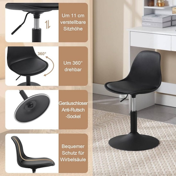 Rootz Barstol - Taburetsæt - Roterende sæde - Justerbar højde - PU-materiale - Elegant design - 41cm x 61-73cm x 39cm