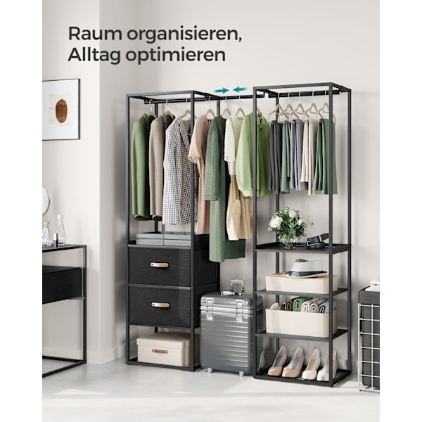 Rootz garderobeopbevaringsopbevaring - Skabearrangør - Stor kapacitet - Stål & MDF - 40 cm x (150-180 cm) x 180 cm