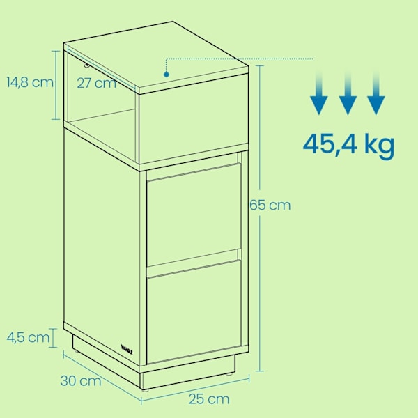 Rootz 2 -bituppsättningar sängbord - smala sidobord - Nightstands with Drawers - Space Saving Design - 30cm x 25cm x 65 cm