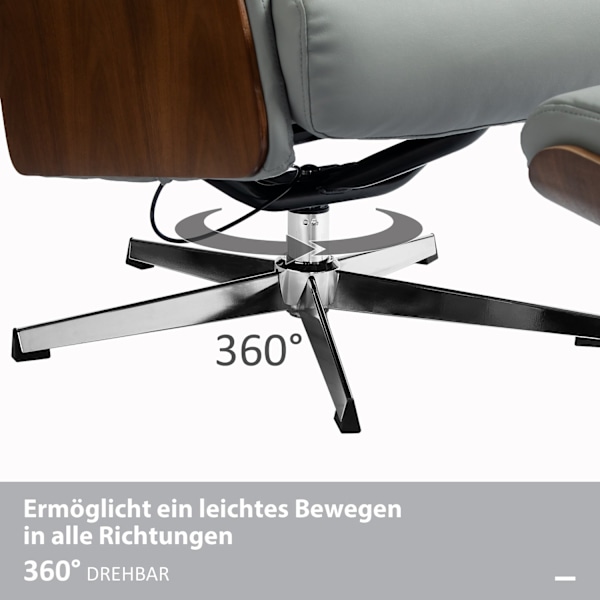 Rootz Relaxationsstol med avföring - Reclining Chair - Swivel TV -stol - 135 ° Tiltfunktion - 80W x 84d x 108h cm - Grå