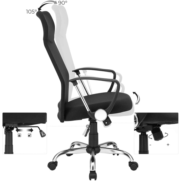 Rootz Kontorstol - Drejestol - Ergonomisk - Executive Chair - Højdejusterbar - Polstret - Sort - 63 x 63 x (110-120) cm