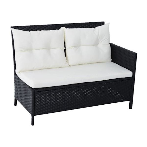 Rootz Soffset - Dubbelsoffa - Hörnsoffa - Trädgårdsmöbelset - 18 delar - Pallar - Svart/Vit - 110,5cm X 62cm X 82cm