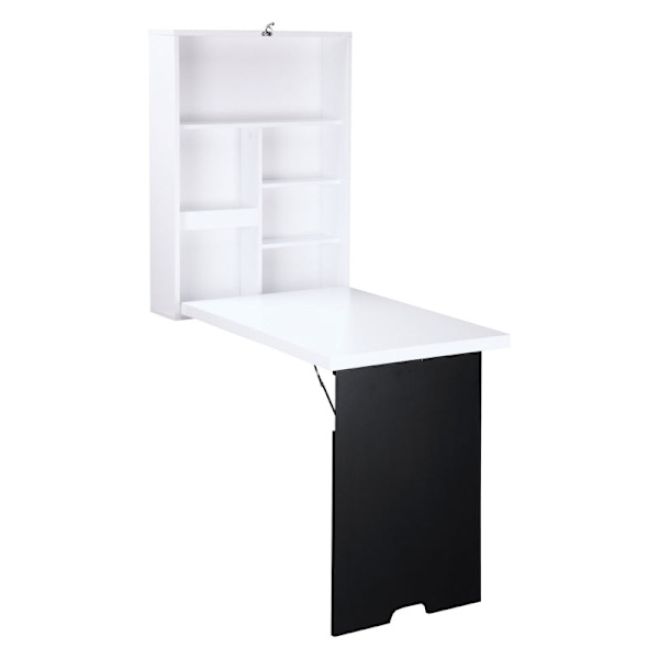 Rootz Väggskrivbord - Fällbar bordsskiva - Väggbord - 5 fack - Utrymmesbesparande - Svart+ Vit - 60x94,5x147cm