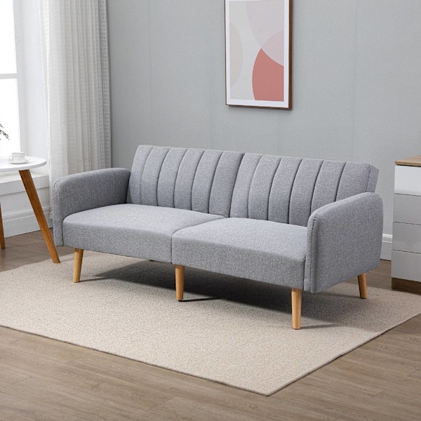 ROOTZ 2 -SEATER SOFA BED - SLEEPER SOFA - Konvertibel sofa - Linnedlignende polyester - Justerbar komfort - 173x75x73 cm - Grå