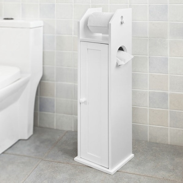 Rootz White Badeværelsesskab - Toiletpapirholder - Opbevaringsorganisator - Pladsbesparende design - Luftcirkulationsfunktion - Ca. B20 x D18 x H78 cm