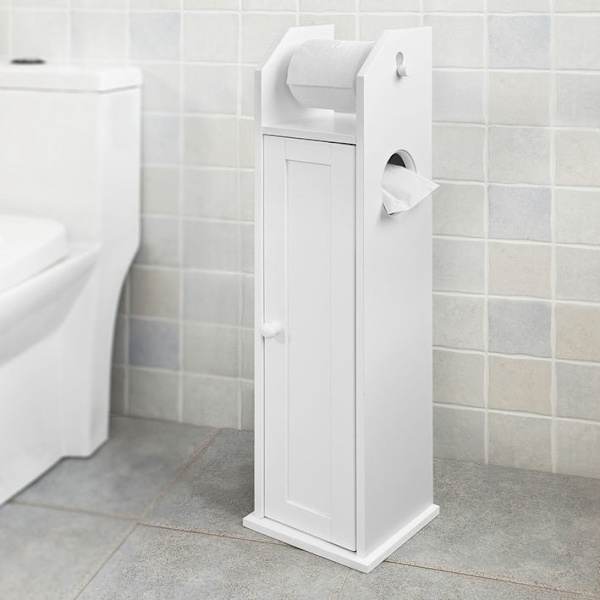 Rootz White -kylpyhuonekaappi - WC-paperipidike - Säilytysjärjestelmä - Tilaa säästävä muotoilu - Ilmankiertoominaisuus - Noin. L20 x S18 x K78 cm