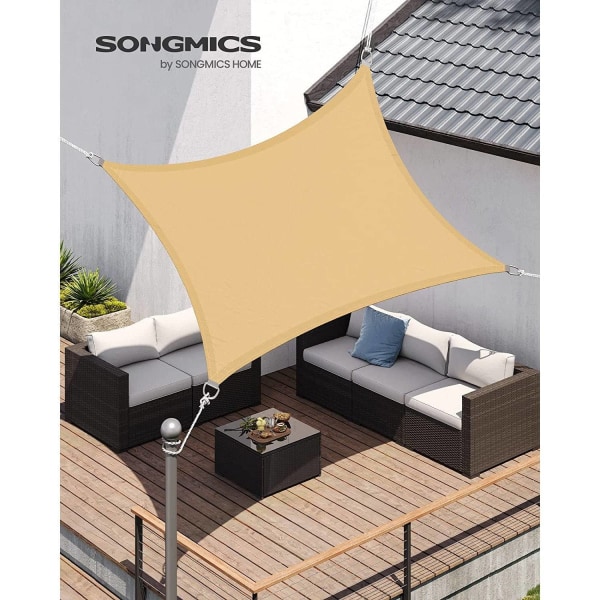 Rootz Sandy Yellow Shade Sail - Solskærm - UV-beskyttelse - Udendørs baldakin - 160 g/m2 polyesterstof - Rustfri stålring - 2m x 3m - Letvægts 1 kg -