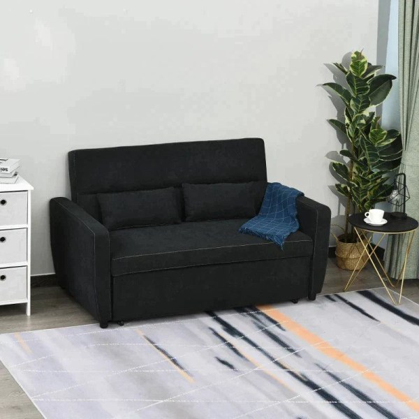 Rootz Bäddsoffa - Hopfällbar soffa - 2-sits Tyg soffa - Soffa med sovfunktion - Justerbar vinkel - Svart - 148 x 82 x 89 cm